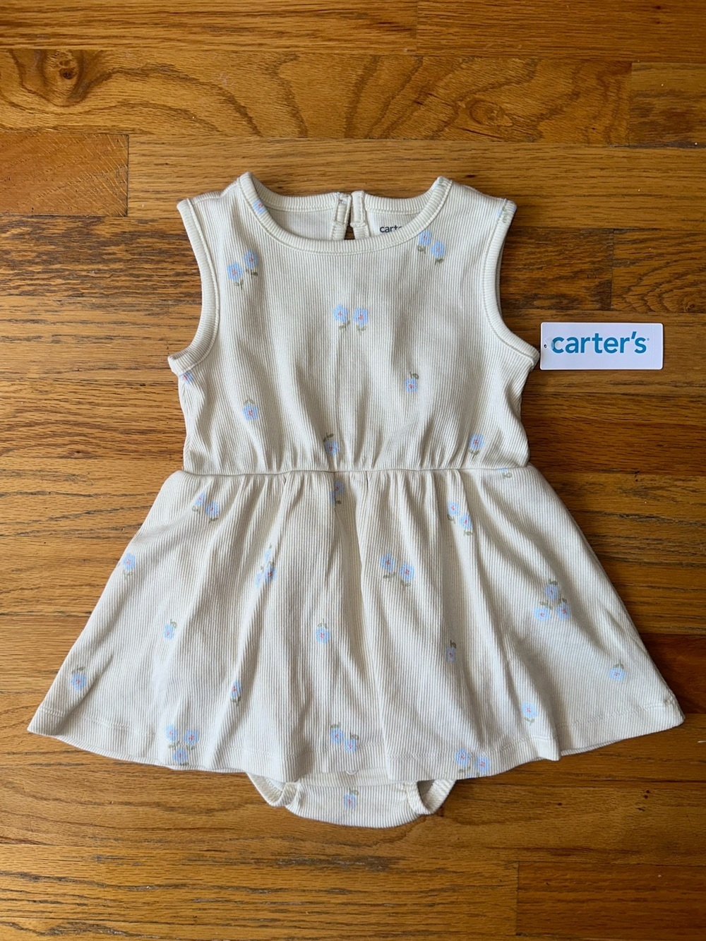 Carter's Cream Ribbed Dress with Light Blue Floral Accents